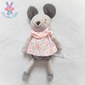 Doudou Souris gris blanc à pois orange TAO TAPE A L’OEIL