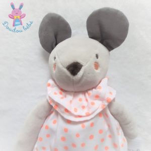 Doudou Souris gris blanc à pois orange TAO TAPE A L’OEIL