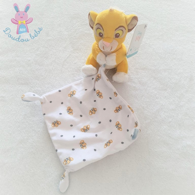 Doudou Roi Lion Simba jaune mouchoir blanc The Lion King DISNEY