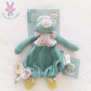 Doudou plat Chat bleu vert gris Les Pachats MOULIN ROTY