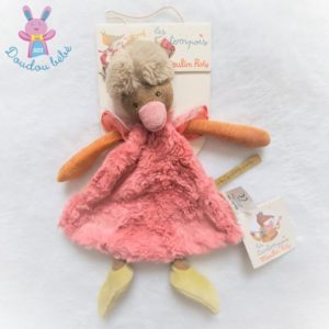 Doudou plat Poule Zaza rose orange Les Tartempois MOULIN ROTY