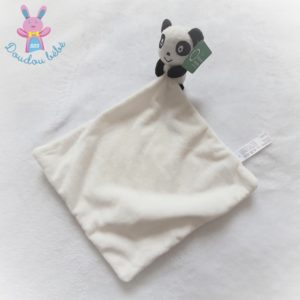 Doudou Panda grelot noir et blanc mouchoir blanc ZEEMAN