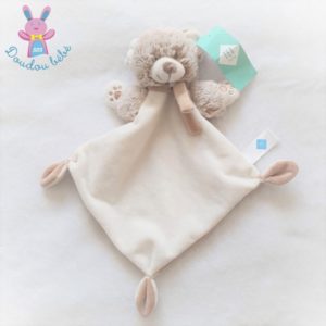 Doudou plat Ours blanc beige marron chiné écharpe TEX BABY