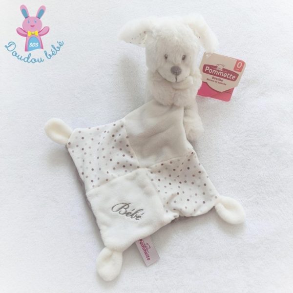 Doudou Lapin blanc gris mouchoir pois POMMETTE