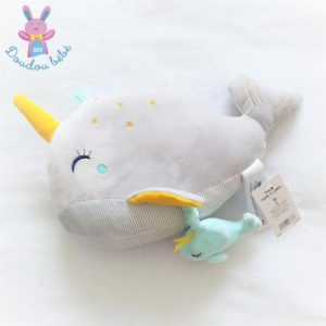 Doudou peluche Baleine Hibaleine gris jouet d’éveil TAO TAPE A L’OEIL