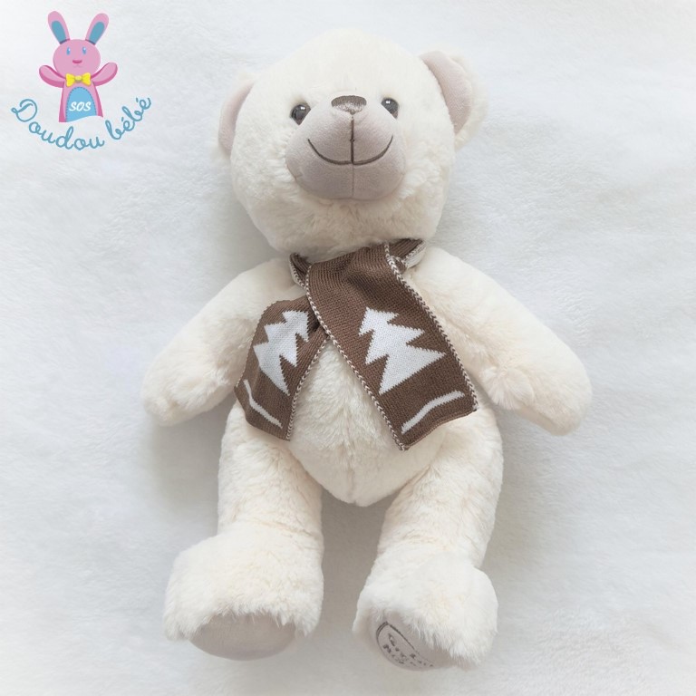 Doudou Ours blanc Nuage echarpe marron sapin La grande Recre