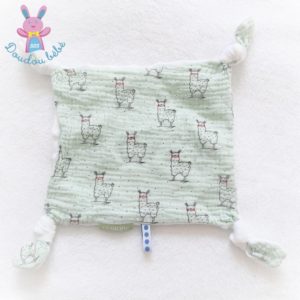 Doudou plat carré vert blanc lamas Césarine