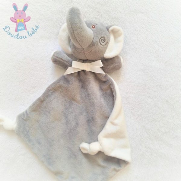 Doudou plat éléphant gris blanc nœud tout doux Bébé Confort – Image 2
