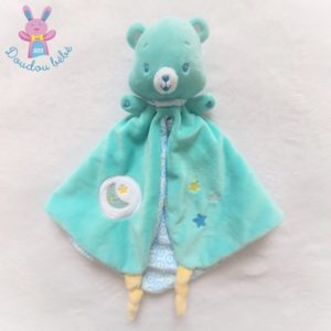 Doudou plat Bisounours grelot bleu lune étoiles CARE BEARS