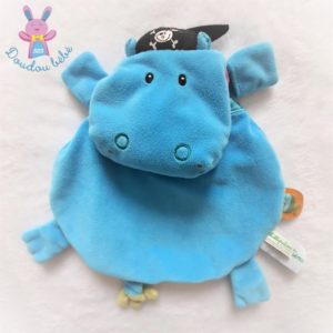 Doudou plat Hippopotame Arnold bleu rose pirate LILLIPUTIENS