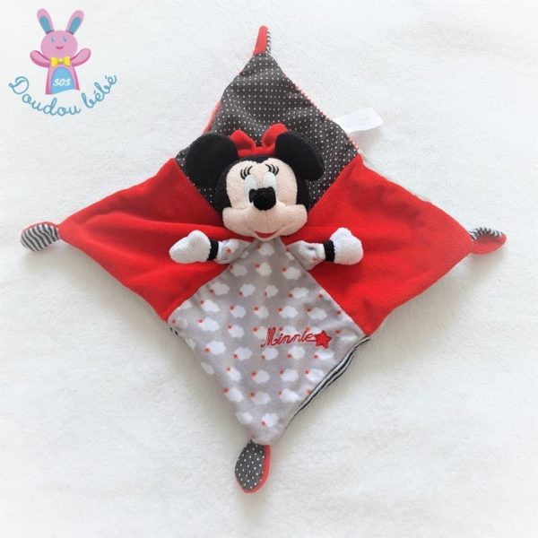 Doudou plat Minnie rouge gris noir DISNEY