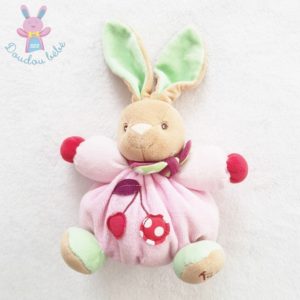 Doudou Lapin rose vert beige cerises 18 cm KALOO