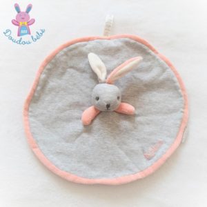 Doudou plat Lapin Zen rond gris blanc rose KALOO