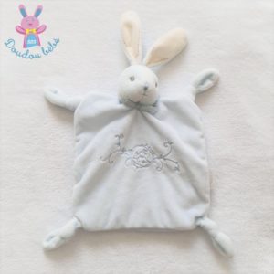 Doudou plat Lapin bleu pâle et blanc zen KALOO