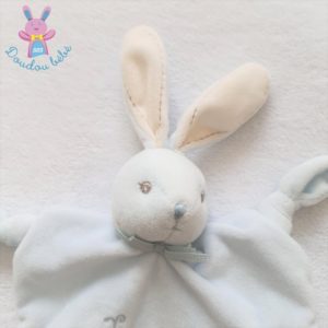 Doudou plat Lapin bleu pâle et blanc zen KALOO