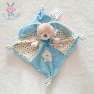 Doudou plat Lapin bleu blanc beige étoiles MOTS D’ENFANTS