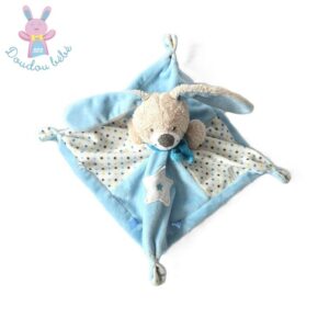 Doudou plat Lapin bleu blanc beige étoiles MOTS D’ENFANTS