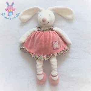 Doudou Lapin Myrtille et Capucine rose blanc fleurs robe MOULIN ROTY