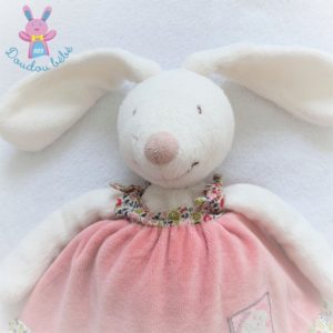 Doudou Lapin Myrtille et Capucine rose blanc fleurs robe MOULIN ROTY