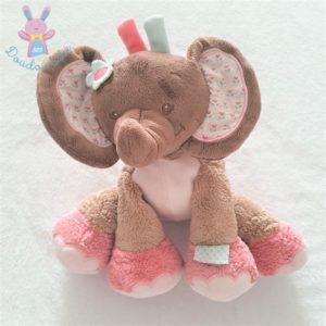 Doudou éléphant Charlotte marron rose beige fleurs NATTOU