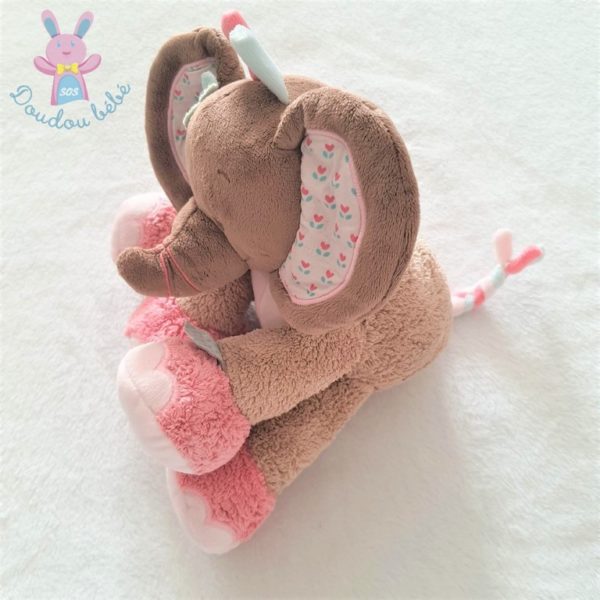 Doudou éléphant Charlotte marron rose beige fleurs NATTOU – Image 2