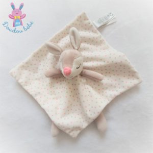 Doudou plat Biche Faon blanc rose beige étoiles OBAIBI