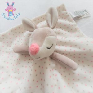 Doudou plat Biche Faon blanc rose beige étoiles OBAIBI