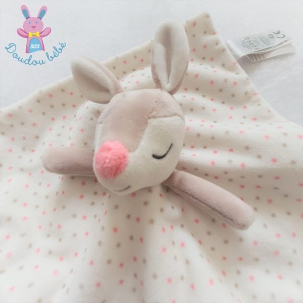 Doudou plat Biche Faon blanc rose beige étoiles OBAIBI – Image 2