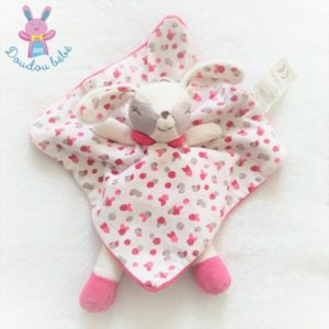 Doudou plat Lapin blanc gris rose framboise OBAIBI