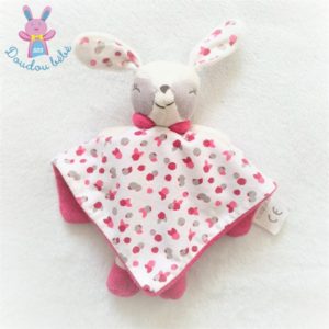 Doudou plat Lapin blanc gris rose framboise OBAIBI