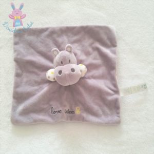 Doudou plat Hippopotame gris blanc Love Idea OBAIBI