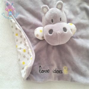 Doudou plat Hippopotame gris blanc Love Idea OBAIBI