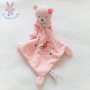 Doudou Ours robe mouchoir rose oiseau fleurs POMMETTE