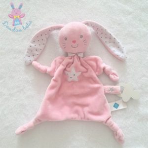 Doudou plat Lapin rose blanc étoiles argentées TEX BABY