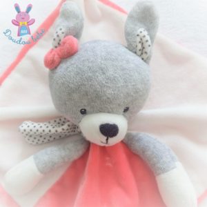 Doudou plat Lapin rose blanc et gris étoiles TEX BABY