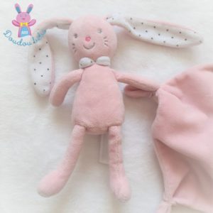 Doudou Lapin mouchoir rose blanc étoiles TEX BABY