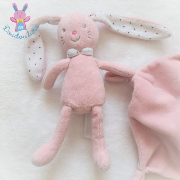 Doudou Lapin mouchoir rose blanc étoiles TEX BABY – Image 2