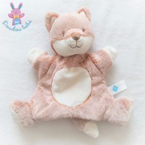 Doudou marionnette Renard roux orange chiné blanc TEX