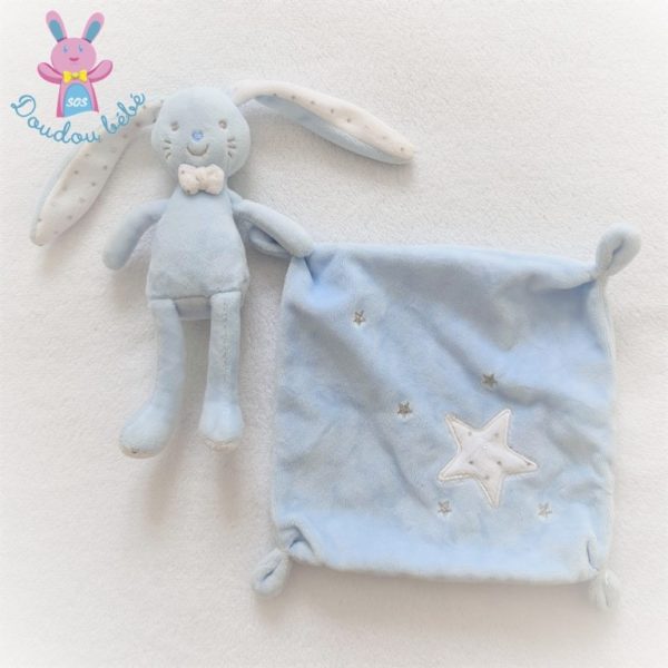 Doudou Lapin bleu mouchoir étoiles TEX