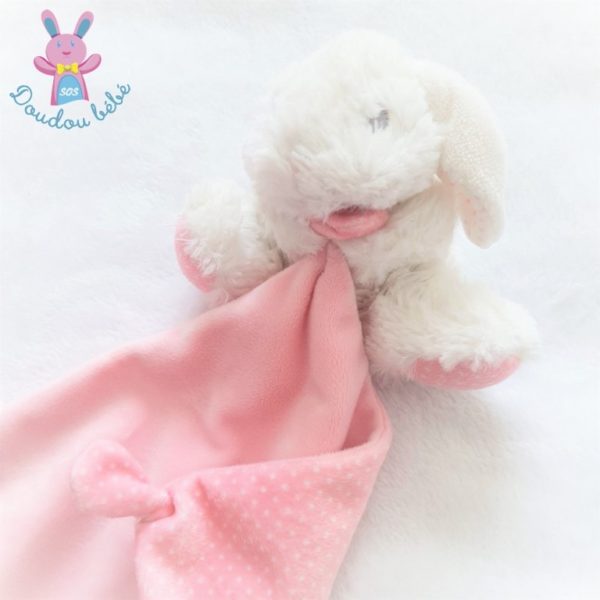 Doudou Lapin blanc rose mouchoir à pois TEX BABY – Image 2