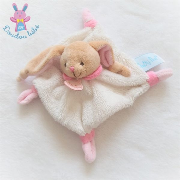 Doudou plat Lapin blanc rose beige BABY NAT