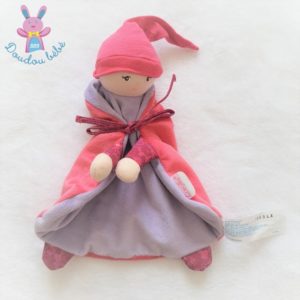 Doudou plat Lutin Poupée bonnet cape rose fuchsia mauve COROLLE