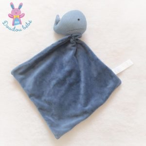 Doudou Baleine grelot rayé bleu et blanc mouchoir ZEEMAN