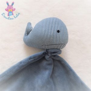 Doudou Baleine grelot rayé bleu et blanc mouchoir ZEEMAN