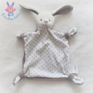 Doudou plat Lapin blanc gris taupe étoiles MES PETITS CAILLOUX