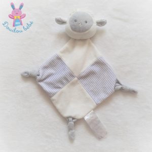 Doudou plat Mouton blanc gris rayé TOM & KIDDY