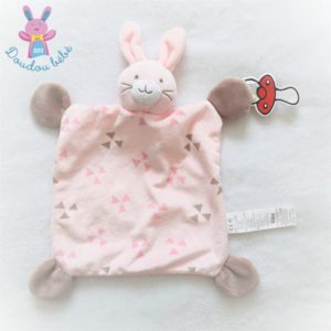 Doudou plat Lapin rose marron triangles attache tétine TOYS R US