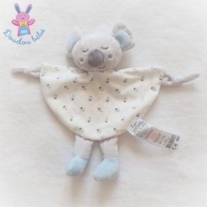 Doudou plat Koala grelot blanc gris bleu TOM & KIDDY