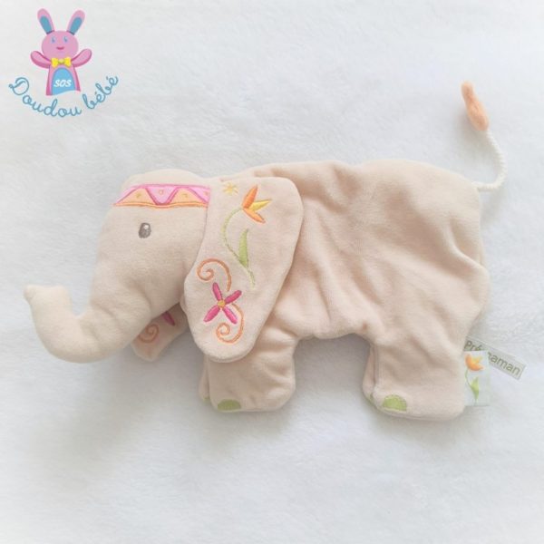 Doudou plat éléphant beige Indou Prémaman