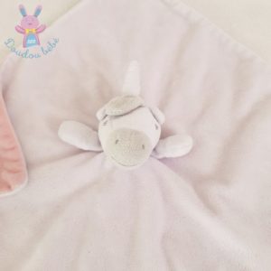 Doudou plat Licorne blanc rose et gris SASS & BELLE